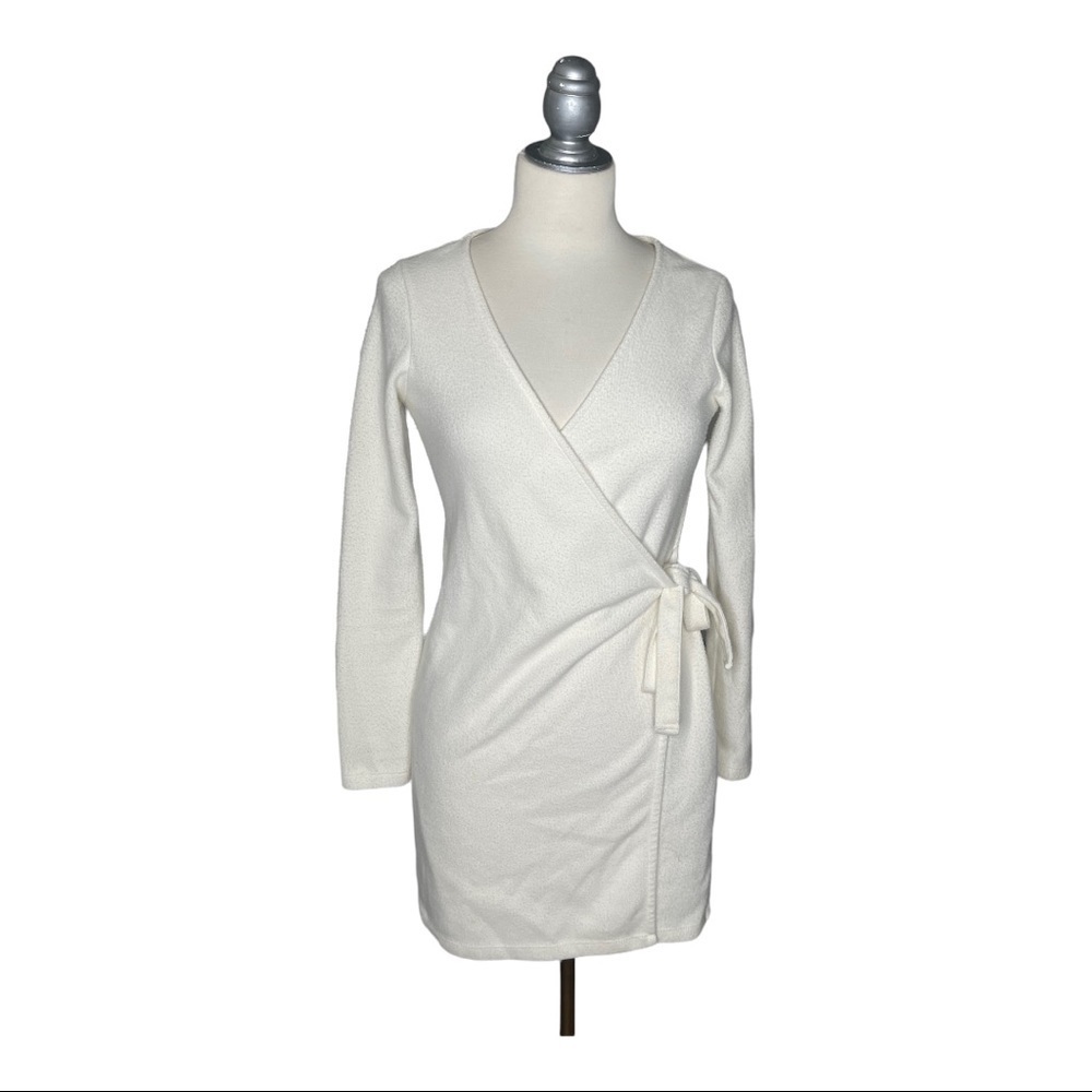 Asos Thick Faux Wrap Polyester Cotton Blend Off White Dress 2